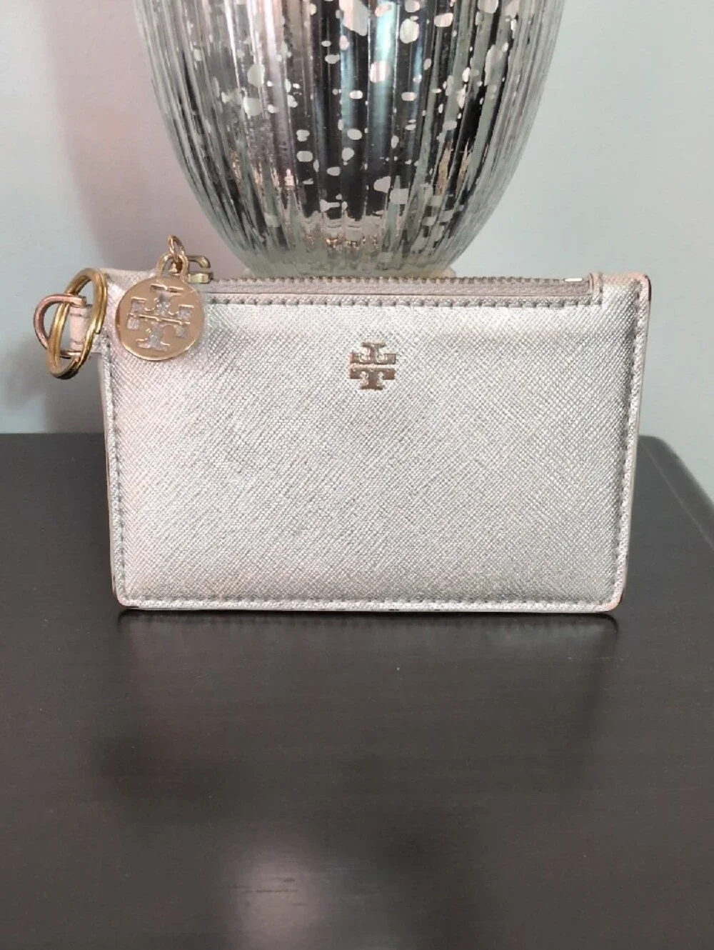 Monogrammed Metallic Silver Card & Key Pouch